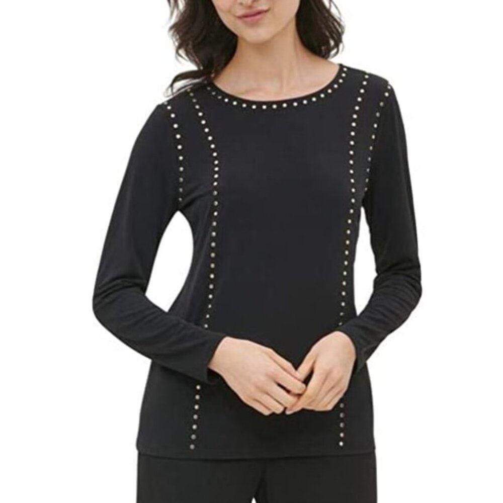 Calvin Klein Womens Size Med gold stud embellished long sleeve top Size Med